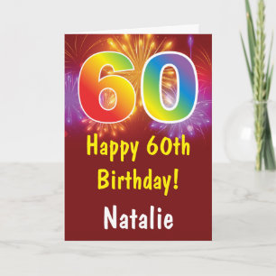 60th Birthday Colorful Rainbow Fireworks Red Card