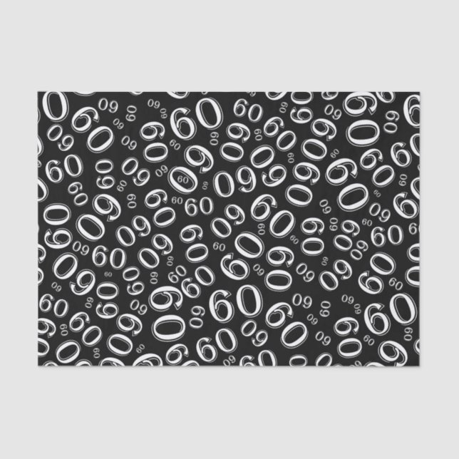 60th Birthday Cool Number Pattern Black/White Tissue Paper (Front)