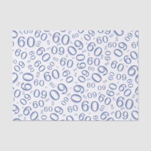 60th Birthday Cool Number Pattern Blue/White Tissue Paper