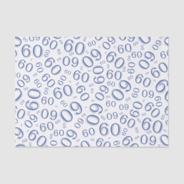 60th Birthday Cool Number Pattern Blue/White Tissue Paper (Front)