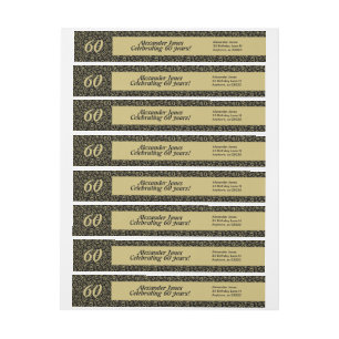 60th Birthday Cool Number Pattern, Gold and Black Wrap Around Label