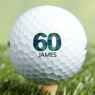 60th Birthday Coworker Gift – Blue Green Plaid 60 Golf Balls