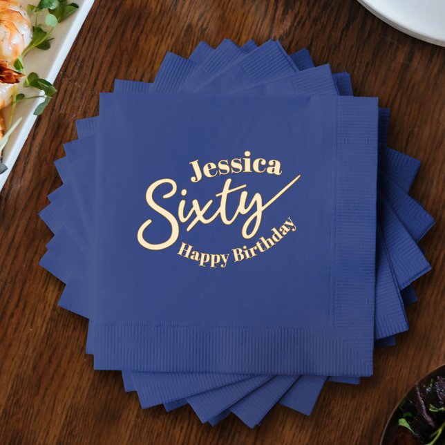 60th birthday custom name sixty script text gold foil napkins (Creator Uploaded)