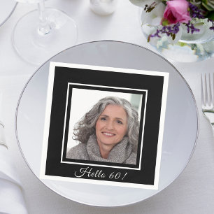 60th birthday custom photo black white napkin