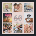 60th birthday custom photo collage rose gold name faux canvas print<br><div class="desc">A unique 60th birthday gift or keepsake, celebrating her life with a collage of 8 of your photos. Add images of her family, friends, pets, hobbies or dream travel destination. Personalise and add a name, age 60 and a date. Grey and dark rose gold coloured letters. A chic black background....</div>