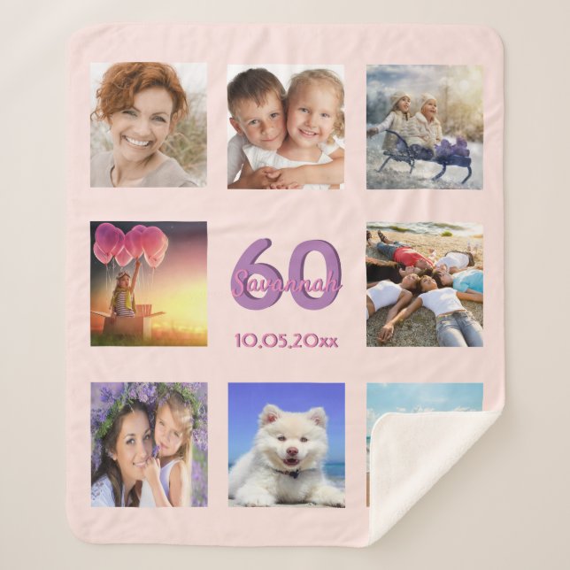 60th birthday custom photo collage rose gold pink sherpa blanket (Front)