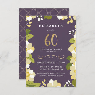 60th Birthday, Customise Floral w/ Gold, Small Invitation