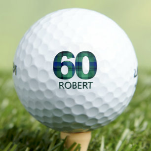 60th Birthday Dad Gift – Blue Green Plaid 60 Years Golf Balls