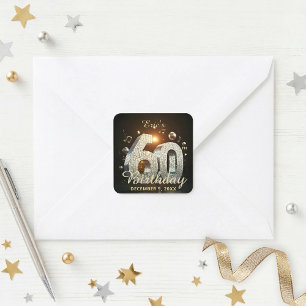 60th Birthday Disco Ball Music Theme Gold Black Square Sticker