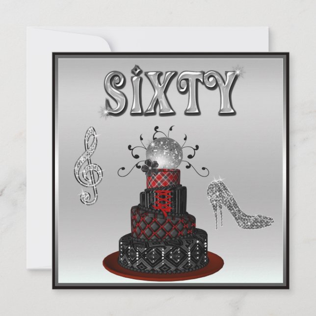 60th Birthday Disco Diva Cake Sparkle High Heels Invitation (Front)