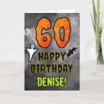 60th Birthday: Eerie Halloween Theme   Custom Name Card<br><div class="desc">The front of this spooky and scary Halloween themed birthday greeting card design features a large number “60”. It also features the message “HAPPY BIRTHDAY, ”, and an editable name. There are also depictions of a ghost and a bat on the front. The inside features a customised birthday greeting message,...</div>