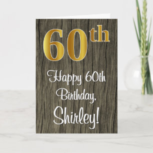 60th Birthday: Elegant Faux Gold Look #, Faux Wood Card