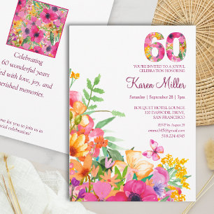 60th Birthday Elegant Floral Garden Party Invitation