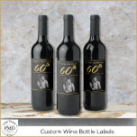 60th Birthday Elegant Photo Black Gold Wine Label<br><div class="desc">This 60th Birthday Elegant Photo Black and Gold Wine Label is perfect for either a man or a woman celebrating their milestone sixtieth birthday. This wine label, featuring a faux gold leaf 60th, is easily customisable with all of your event's details. All of my designs can be transferred to any...</div>
