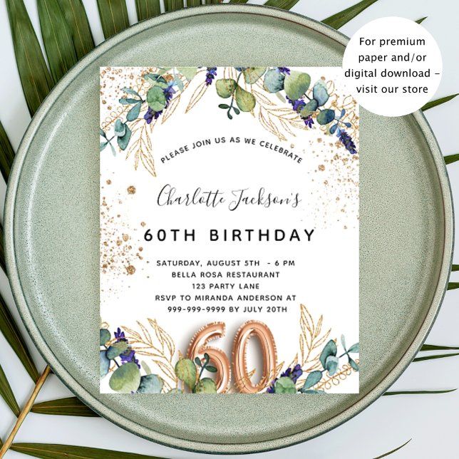 60th birthday eucalyptus budget invitation flyer (Creator Uploaded)
