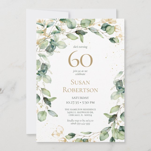 60th Birthday Eucalyptus Card Request (Front)