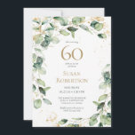 60th Birthday Eucalyptus Card Request<br><div class="desc">This exquisite, watercolor eucalyptus with gold leaf embellishments and gold splattered dots 60th birthday party invitation is perfect for celebrating your wife, mum, sister, aunt, friend, grandmother. It's soft flowy design is modern yet traditional. The back has a coordinating sprig of eucalyptus. Select Personalise this template to make it uniquely...</div>