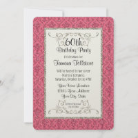 60th Birthday Faux Gold Glitter Damask Pattern