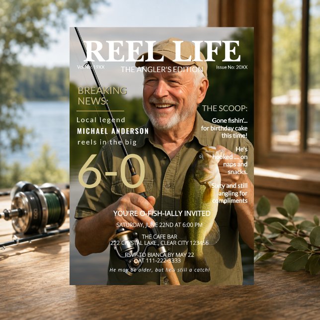 60th Birthday Fishing Magazine Invitation (Creator Uploaded)