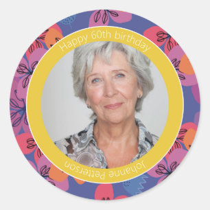 60th birthday floral blue colorful elegant Sticker