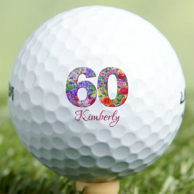 60th birthday floral design unique golf balls (Creator Uploaded)