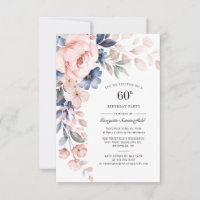 60th Birthday Floral Dusty Blue Pink