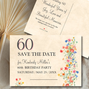 60th Birthday Floral Elegant Party Save the Date Announcement Postcard