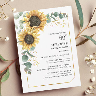 60th Birthday Floral Eucalyptus Sunflower Modern Invitation