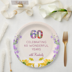 60th birthday floral modern 60 years party elegant paper plate