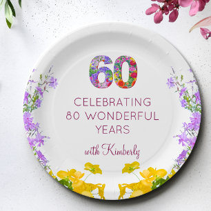 60th birthday floral modern 60 years party elegant paper plate
