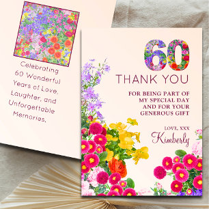 60th birthday floral modern 60 years party thank you card