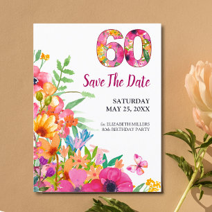 60th birthday floral modern Save The Date postcard