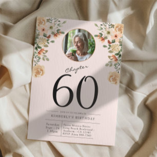 60th Birthday Floral Photo Party Invitation