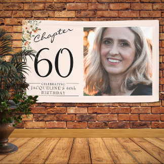 60th Birthday Floral Pink Photo Banner