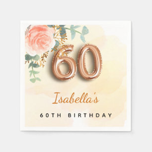 60th birthday floral rose gold eucalyptus monogram napkin