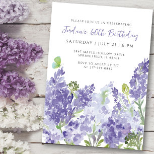 60th Birthday Floral Watercolor Elegant Lilacs Invitation