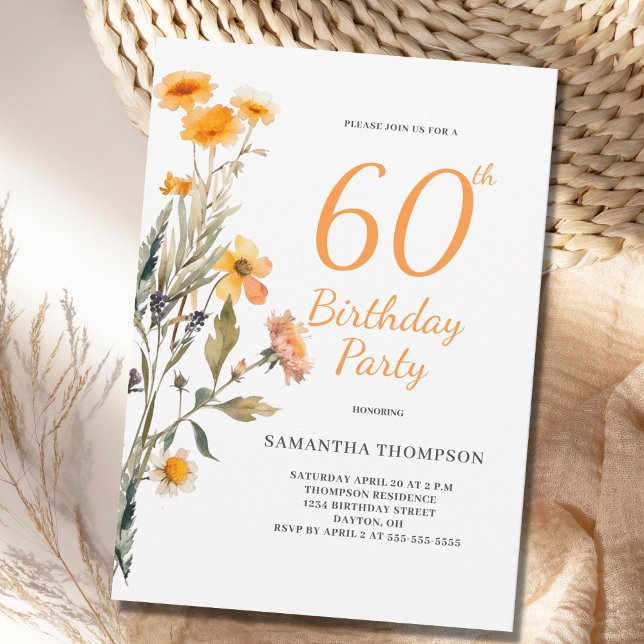60th Birthday Floral Wildflower Invitation (Creator Uploaded)