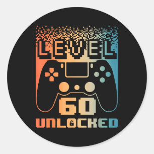 60th Birthday For Men Level 60 Unlocked Gamer 60 Y Classic Round Sticker