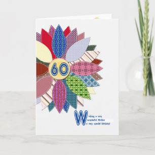 60th birthday for mother, stitched flower card