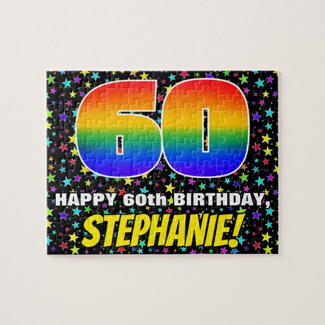 60th Birthday — Fun, Colourful Star Field Pattern Jigsaw Puzzle (Horizontal)