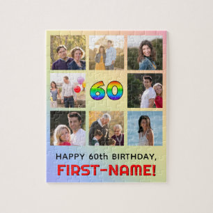 60th Birthday: Fun Rainbow #, Custom Name & Photos Jigsaw Puzzle