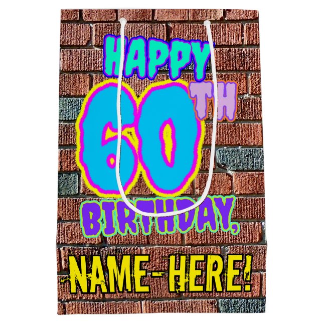 60th Birthday: Fun, Urban Graffiti Inspired Look Medium Gift Bag (Back)