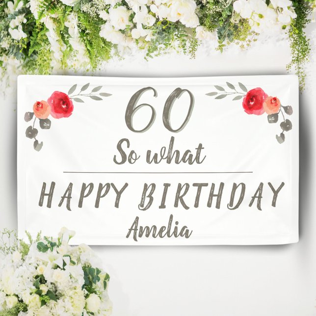 60th Birthday Funny Watercolor Flower Floral Banner (Creator Uploaded)