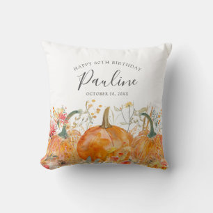 60th Birthday Gift Fall Pumpkin Wildflower Custom Cushion