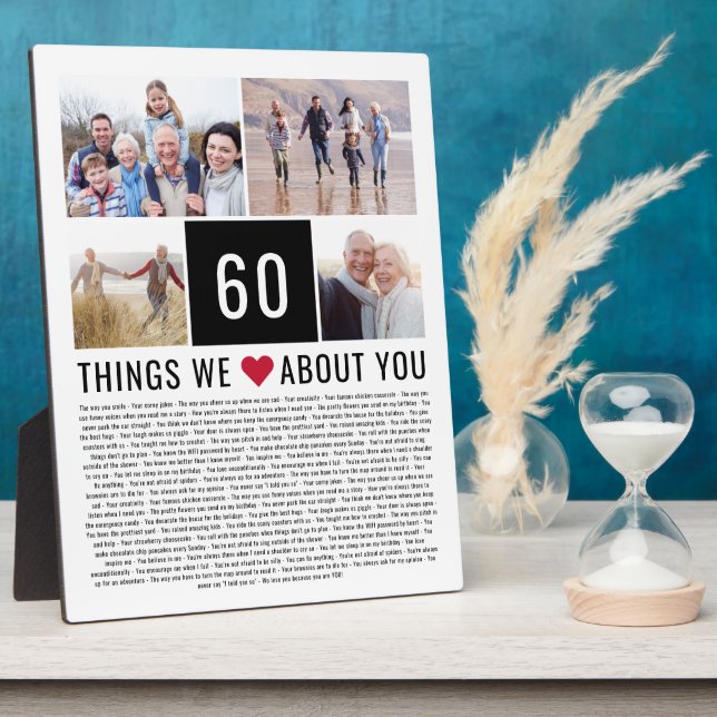 60th Birthday Gift Things We Love List Photos Plaque (Side)