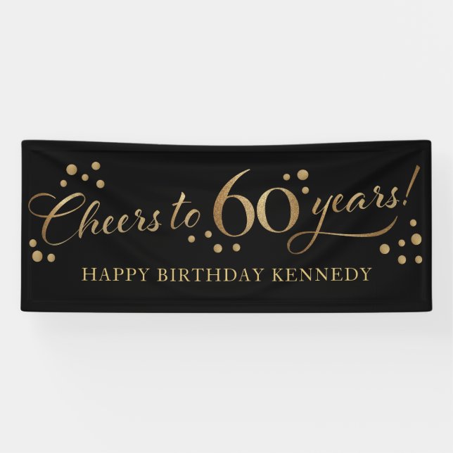 60th Birthday Glitter Black and Gold Banner (Horizontal)