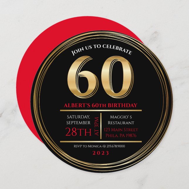 60th Birthday Gold Black Party Invitation (Front/Back)