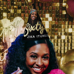 60th birthday gold black personalised photo name party hat