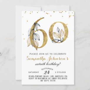 60th Birthday Gold Floral Invitation