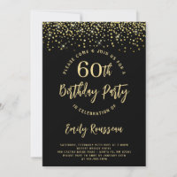 60th Birthday Gold Glitter Confetti Black 